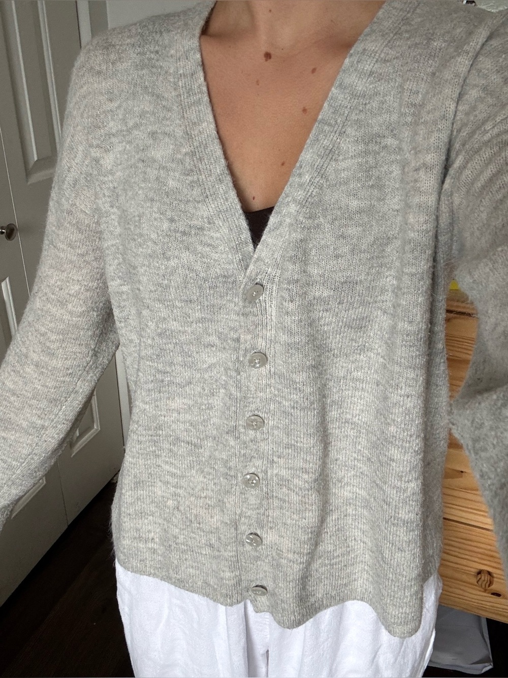 GAP Light Gray Button-Front V-Neck Cardigan
